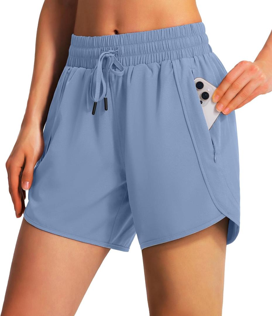 Ksmien Women's 5"/ 7" Athletic Running Shorts Quick Dry Lightweight Workout Gym Shorts with Zipper Pockets UPF 50+, M