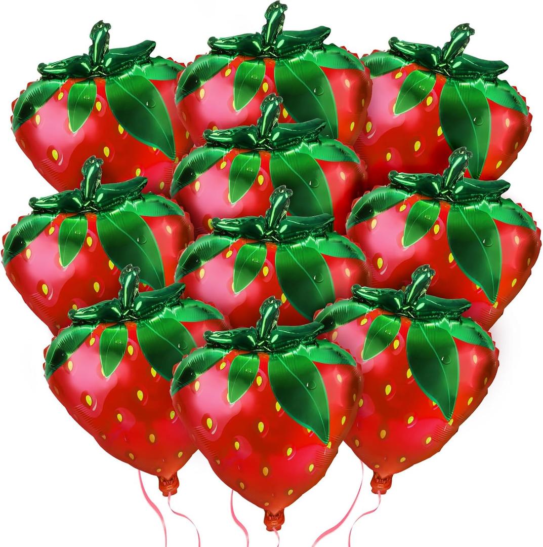 NOVWANG Strawberry Balloons, 18pcs Cute Sweet Strawberry Foil Balloons Party Decorations for Birthday Wedding Baby Shower Party Decorations Supplies