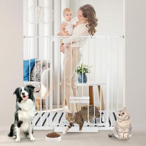 41 Inch Tall Baby Gate with Small Cat Door, Adjustable Auto Close Dog Gate Easy Walk Thru Pet Door for Stairs, Doorway, House (White, 29.52"-43.71")