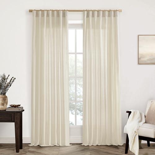 XTMYI Beige 100 Inches Long Country Curtains for Living Room,Sheer Linen Shabby Chic Curtains for Bedroom,68 Inches Wide