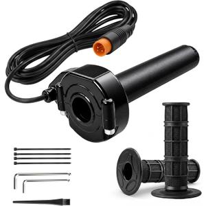 Ebike Full Twist Throttle for Macfox HappyRun Freego Heybike, 12V-72V Surron Style Throttle Grip Kit, 1.2m Cable Orange 3 Pin Waterproof Connector for Electric Dirt Bikes & Scooters