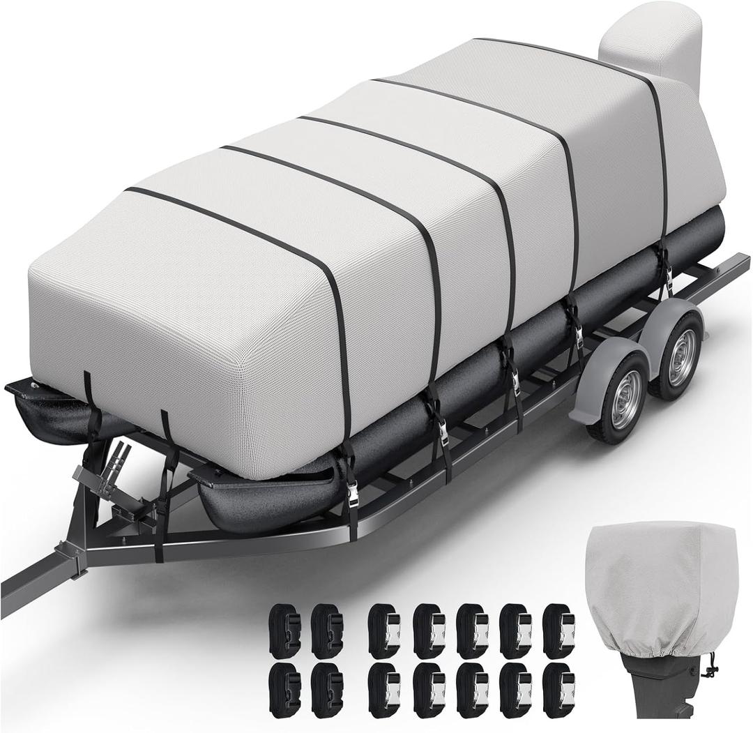 KAKIT Boat Cover, 1400D Waterproof Cover (25'-28'Long, 102" Wide, Gray)
