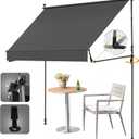 HOMEDEMO Manual Retractable Awning 79"x118" Foldable Side Bar 30-180,Outdoor Patio Awning Height Adjustable 82-118in Retractable Awning UV 50+ Protection,NO Drilling Awings for Backyard (Dark Gray)