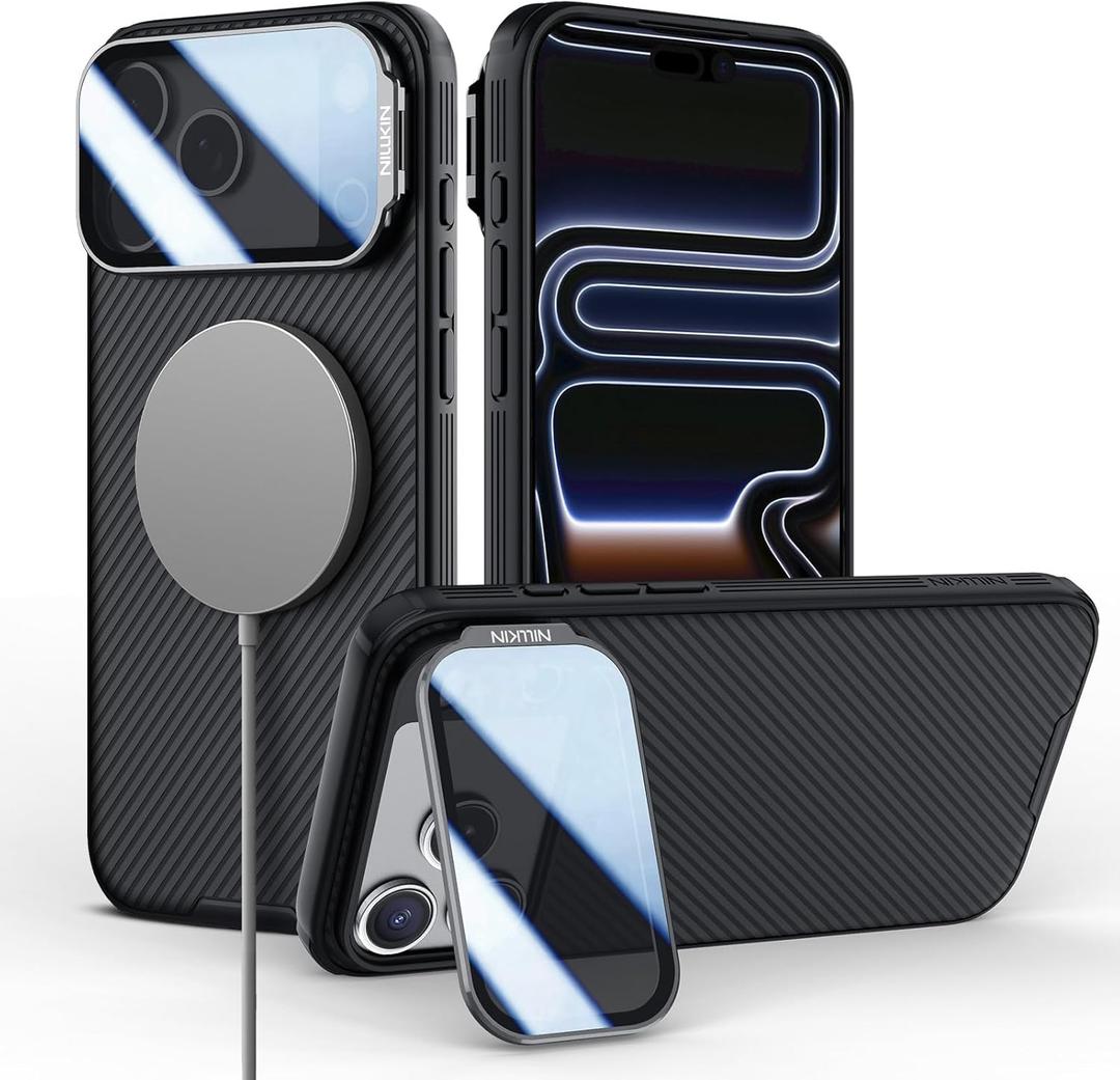 Nillkin for iPhone 17 Pro Case with Camera Cover, Compatible with MagSafe, Full Camera Protection, Shockproof Protective, Adjustable Kickstand, iPhone 17 Pro Case with Stand 6.3 inch, Black