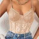Milumia Women's Sexy Sheer Mesh Lace Bodysuit Spaghetti Strap Bustier Corset Tops Rave Party Club, Large