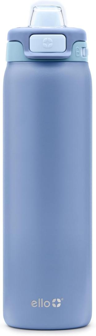Ello Pop & Fill Stainless Steel Water Bottle with Quick Fill Technology, Double Walled Vacuum Insulated Metal, Leak Proof Locking Lid, Sip & Chug, BPA Free, Holiday Gift for Him Her, 22oz, 32oz, 40oz (Raincloud)