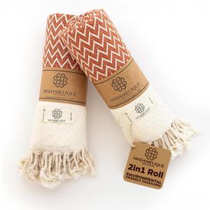 Madamelique Exclusive Hand Towels Set of 2-18 x 40 Inches - Decorative Bathroom Peshtemal Towel for Hand, Face, Hair, Yoga, Tea, Dishcloth, Kitchen and Bath - 100% Pure Cotton (Terracotta)