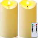 Raycare 6"x3" Outdoor Waterproof Flameless Candles with Remote and Timer, Battery Operated LED Electric Fake Pillar Candle for Christmas Home Wedding Decor, Dark Ivory, Set of 2