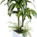 Artificial Plants Indoor, 4FT Tall Fake Tree with White Tall Planter, Artificial Dracaena Tree for Living Room Office Home Decorations Housewarming Gifts