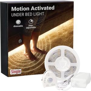 Under Bed Lights Motion Sensor, Motion Activated Bed Lighting, 12V Power Adapter, Dimmable LED Strip Night Light for Bedroom, Stairs, Crib, Cabinet, Warm White - 5FT Single Kit
