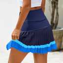 Fisoew Women's High Waisted Tennis Skirts Color Block Pleated Athletic Golf Skorts with Built in Shorts (Blue, L)