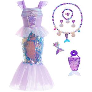 Little Girls Princess Mermaid Costume for Girls Dress Up with Accessory for Christmas Birthday Party Supplies (7-8 Years, Bling-rainbow)