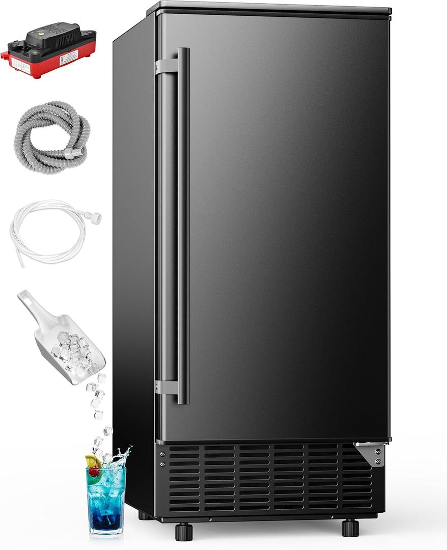 Under Counter Ice Maker with Drain Pump, 90Lbs/Day Commercial Ice Maker Machine with 25Lbs Storage Capacity, 24H Timer, Auto Clean, Built-in Freestanding Ice Machine for Home, Cafe, Bar