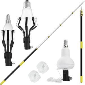 26FT Reach Light Bulb Changer with Extension Pole, for High Ceilings with Cage Style and Suction Cup Bulb Changers, 5-20FT Aluminum Bulbs Telescopic Pole Changers for Recessed Lights