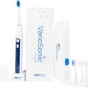 PRO-SYS VarioSonic Plus+ Professional Electric Toothbrush Full Kit, Rechargeable Powered Toothbrush with Travel Case, 5 Brush Heads, 5 Modes, Extra Long Battery, Pressure Sensor and Timer (White)