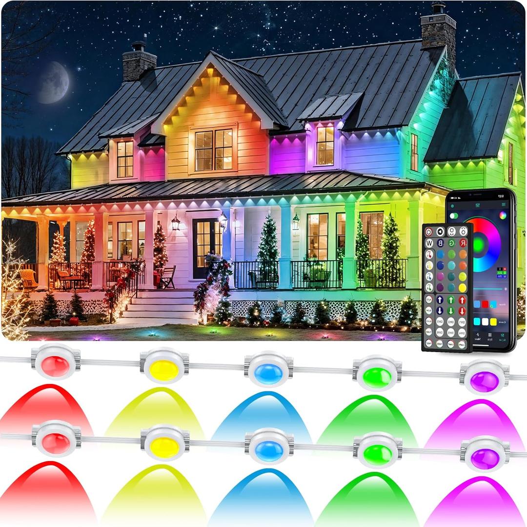 300FT Permanent Outdoor RGB Lights, IP67 Waterproof Smart Eave Lighting, with App/Remote Control Eaves Light, DIY LED Scenes Modes for House Roof Decor, Christmas, Party