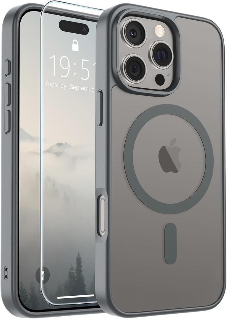 SUPFINE Magnetic for iPhone 16 Pro Max Case (Compatible with MagSafe) (Military Grade Drop Protection) Slim Translucent Matte Shockproof with Anti-Fingerprint Phone Case,Gray