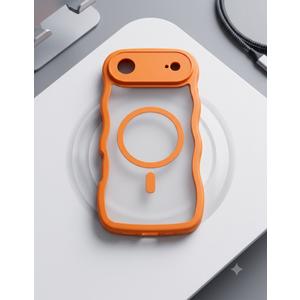 QVLANG Case for iPhone 17 Air, Cute Wave Cover Case, Upgraded[Full Camera Protection][Compatible with Magsafe][Military Grade Protection][Translucent Matte] Phone Case for Women Girls, Orange