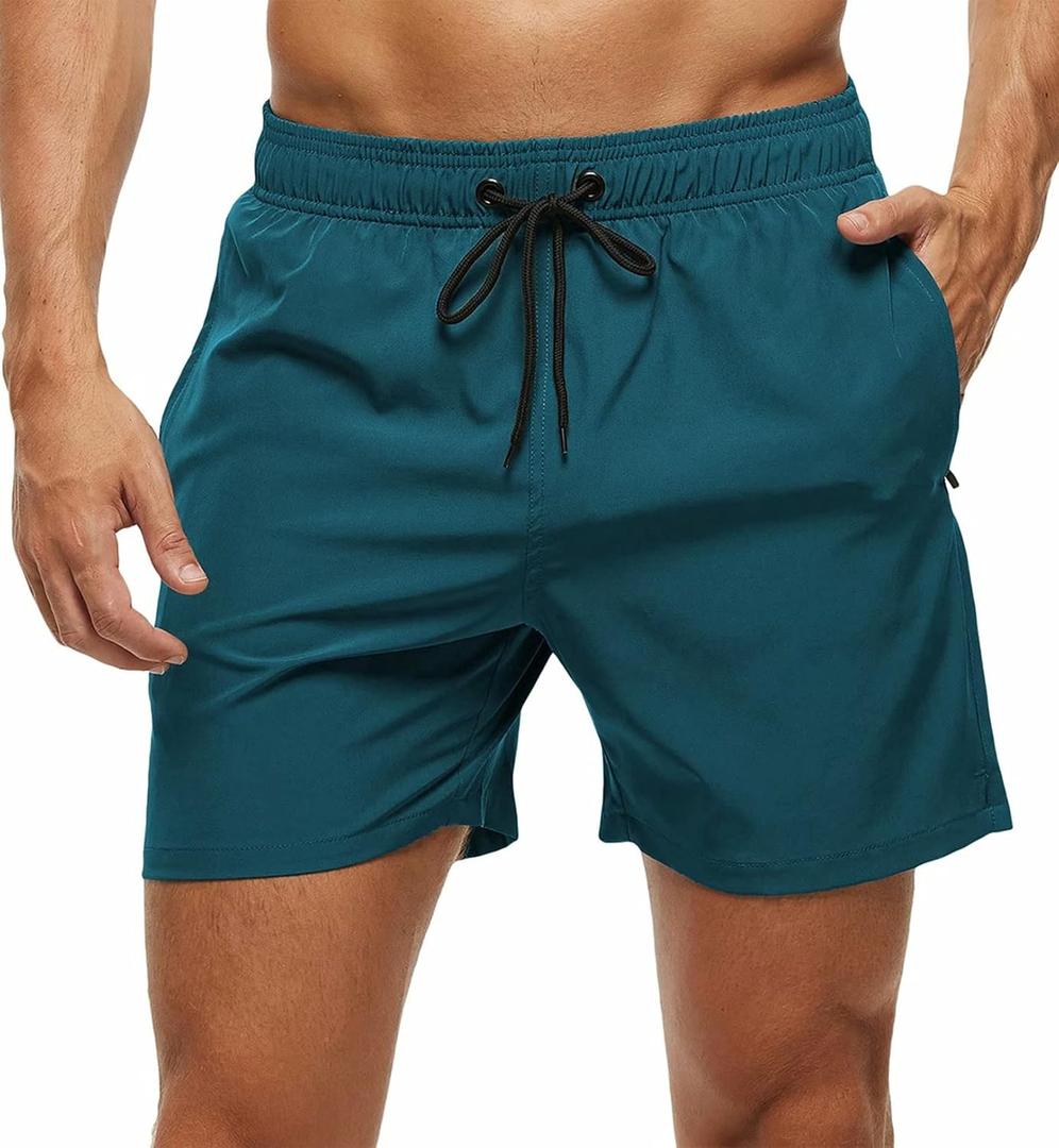 Tyhengta Men's Swim Trunks Quick Dry Beach Shorts with Zipper Pockets and Mesh Lining (30, Dark Green)