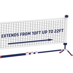 EastPoint Adjustable Pickleball Net - White & Blue, Metal - Fully Pre-Assembled & Portable Pickleball Net - Adjustable 10-22 ft Driveway Mesh for Play Court - Space-Saving Folding Design