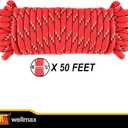 Wellmax Diamond Braid Nylon Rope, 3/8 in X 50 Foot, UV Resistant, High Strength and Weather Resistant - Red