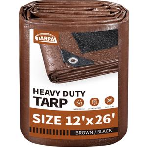TARPAL Tarp 12x26 Feet Large Tarps Heavy Duty Waterproof 10mil Multipurpose Protective Cover Waterproof,Snow or UV Protection,Durable Reinforced Edges(Brown/Black)