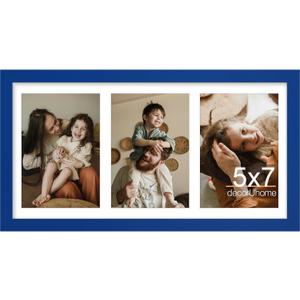 decorUhome 8x16 Picture Frames Collage Wall Decor, Display 3Pcs 5x7 Photos with Mat or 1Pcs 8x16 Unmatted, 3 5x7 Collage Picture Frames for Wall Mounting, Royal Blue