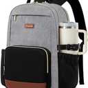 LOVEVOOK Laptop Backpack for Women with Pouch Pocket for Large Capacity Cup,18 Inch Teacher Nurse College Work Backpack Purse,Waterproof Laptop Bag Computer Back Pack for Travel, Grey-Black-Brown