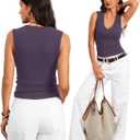 Prettywear Deep V Neck Tank Tops for Women 2026 Summer Fashion Clothes Sexy Casual Ribbed Fitted Sleeveless Going Out Tops (Purple, L)