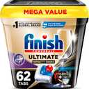 Finish Ultimate Infinity Shine Dishwasher Pods, No Pre-Rinse Dishwasher Detergent Soap Removes Burnt-On Stain, with Protector Shield & CycleSync Technology, Degreasing & Scrubbing Power, 62 Count