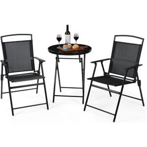 Backyard Expressions 3-Piece Folding Bistro Set  Outdoor Patio Furniture Set with 2 Mesh Chairs & Round Table  Weather-Resistant, Portable & Space-Saving Design for Balcony, Deck, Garden