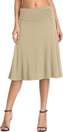 Urban CoCo Women's Ruched High Waist Knee Length Jersey A-Line Stretchy Flared Casual Skirt
M