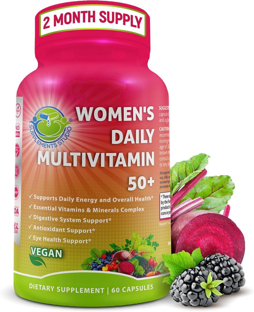 Women's Daily Multivitamin 50 Plus - Vegan Methylated Multivitamin for Women 50 and Over with Biotin, Organic Superfoods & Lutein - Eye, Energy, Gut & Optimal Health Support - Easy to Swallow 60 Capsules BBD: 12-2027