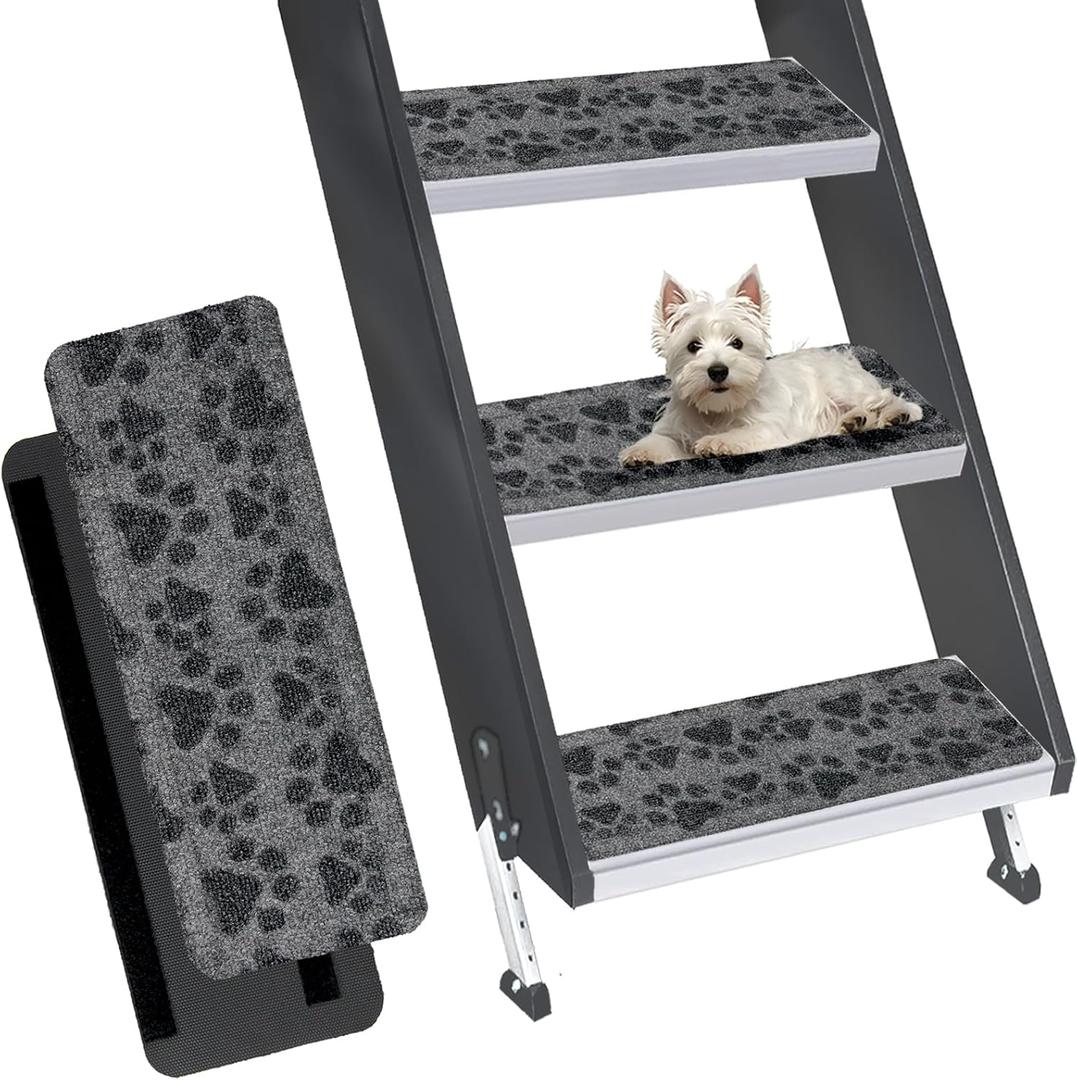 RUNROLE RV Step Covers 3 Pack Embossed Camper Stair Rugs Non Slip Carpet for Mobile Home - 19.5x7.5 Inches, Paws Patterns