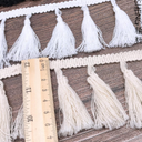Yulakes 5 Yards Cotton Curtain Fringe Trim Quality Tassel Trimming Lace Fabric Ribbon Sewing Pom Trim Tassel Pompoms Trim Ball Fringe Embroidery Garment Fabric Handmade Accessory 7CM Wide (White)