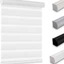Youngoo Custom Size Cordless Zebra Blinds for Indoor Windows, Dual Layer Sheer Blinds 70% Blackout Zebra Shades, Light Filtering Window Treatments Privacy Light Control Day Night Blinds,White