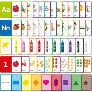 Flash Cards for Toddlers Learning  54 Double-Sided Alphabet, Number, Color & Shape Cards  Durable Preschool Educational Toys for Kids Ages 2-5, Waterproof & Tear-Resistant, Montessori Early Learning
