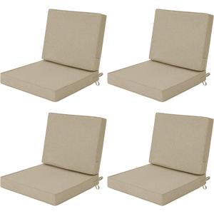 Outdoor Chair Cushions Set of 4, Water-Resistant & Fade-Resistant, Patio Furniture Deep Seat Cushions Replacement with Back, Non-Slip Bottom, Removable Cover, 24 x 24 Inch, Natural