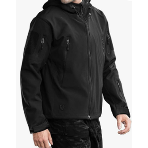 FREE SOLDIER Men's Outdoor Waterproof Soft Shell Hooded Military Tactical Jacket, Black, XXXL