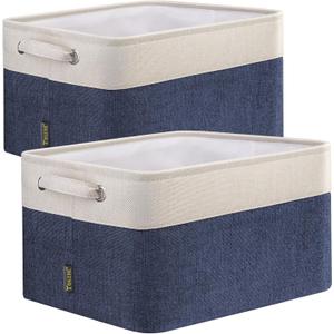 BALEINE 2 Pack Fabric Closet Storage Bins for Shelves, Linen Closet Organizers and Storage, Decorative Baskets for Organizing, Shelf, Clothes, Home, Office (Navy Blue, 12"x8"x8")