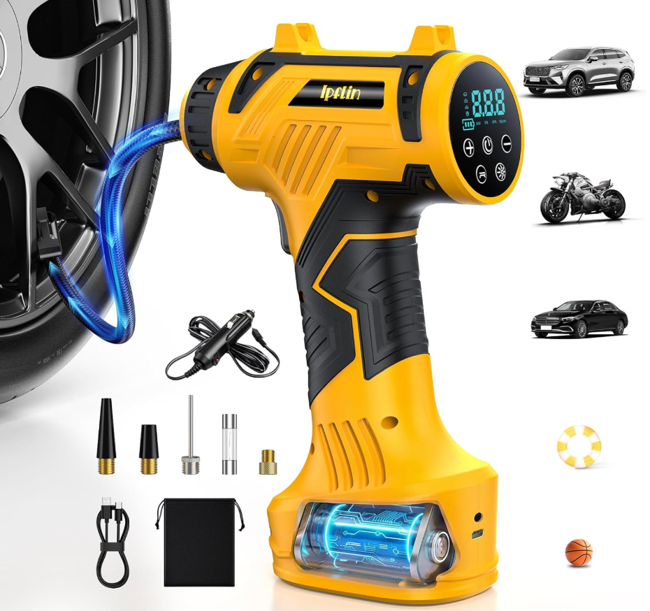 𝟗𝟔𝟎𝟎𝐦𝐀𝐡 Tire Inflator Portable Air Compressor - Corded/Cordless Tire Inflator - 𝐁𝐚𝐭𝐭𝐞𝐫𝐲 & 12V DC, Faster Inflation Handheld Air Compressor, 160PSI Air Pump for Car, SUV, Motorcycle, Bike