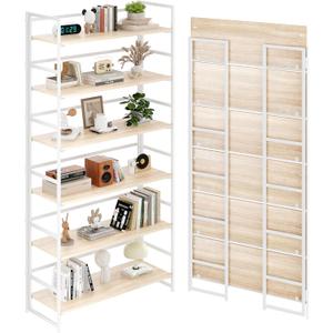 BHG Vintage Multifunctional Folding Bookshelf, No-Assembly Plant Stand Storage Rack Shelves for Home Office
