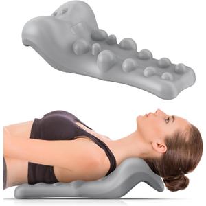 Neck and Shoulder Relaxer with Upper Back Massage Point, Cervical Traction Device Neck Stretcher for TMJ Pain Relief and Cervical Spine Alignment Chiropractic Pillow (Light Gray)