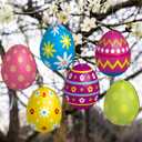 6 Pieces Easter Egg Outdoor Decoration 7.9 Inch Wooden Egg Hanging Ornaments Double Sided Large Colorful Easter Yard Signs for Tree Porch Yard Party Decor