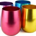 CLW Aluminum Stemless Wine/Old Fashion Glass, Set of 4, 4-Color in a Set (Purple/Blue/Pink/Gold), 12oz (Small) (Small (Pack of 4))
