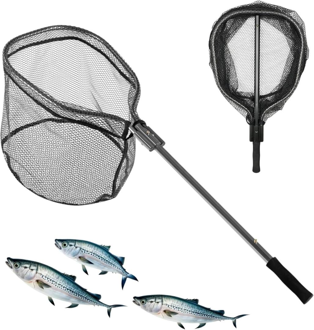 Floating Fishing Net for Steelhead, Salmon, Fly, Kayak, Catfish, Bass, Trout Fishing, Rubber Coated Landing Net with Fixed or Telescoping Pole Handle