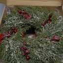 6 Pcs Small Christmas Norfolk Wreaths 15 Inch Christmas Kitchen Cabinet Mini Wreath Real Touch with Bow Ribbon Cedar Red Berry for Xmas Front Door Window Chair Fireplace Table Pillar Farmhouse Decor