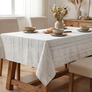 Horaldaily Light Grey Cotton Blend Tablecloth 52×70 Inch Rectangular, Farmhouse Style, Wrinkle Resistant Washable Table Cloth, Hemstitched Embroidery Table Cover for Home