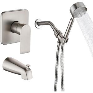 Brushed Nickel Tub Shower Faucet Set Complete with handheld Shower Head and Tub Spout Included Shower Valve Tub Shower Trim Kit Matte Black, 6 inch rain shower head