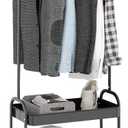 KINGRACK 2-in 1 Garment Rack, Clothing Rack with 2 Tier Metal Basket, Rolling Storage Cart Clothes Organizer Coat Rack Storage Stand on Wheels, for Home Bedroom Laundry Small Place Entryway, Black (Large)